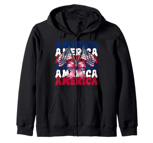 Amerika 4. Juli USA Amerikanische Flagge Patriotische Mädchen Mama Kapuzenjacke Amerika 4. Juli USA Amerikanische Flagge Patriotische Mädchen Mama Kapuzenjacke von Womens Coquette Bow 4th of July USA Flag Gifts