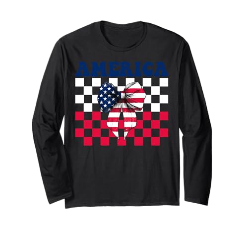 Amerika 4. Juli USA Amerikanische Flagge Patriotische Mädchen Mama Langarmshirt von Womens Coquette Bow 4th of July USA Flag Gifts