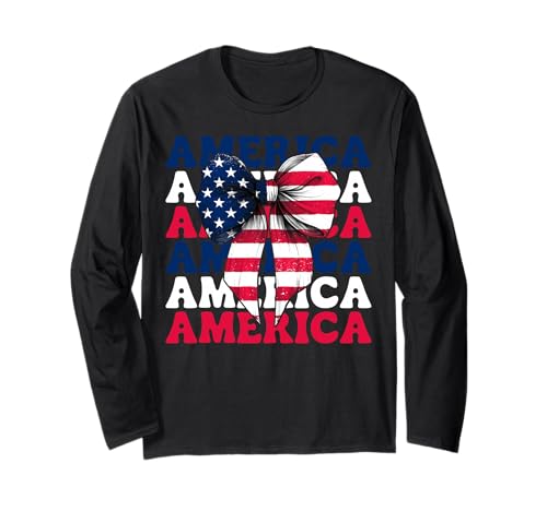 Amerika 4. Juli USA Amerikanische Flagge Patriotische Mädchen Mama Langarmshirt Amerika 4. Juli USA Amerikanische Flagge Patriotische Mädchen Mama Langarmshirt von Womens Coquette Bow 4th of July USA Flag Gifts