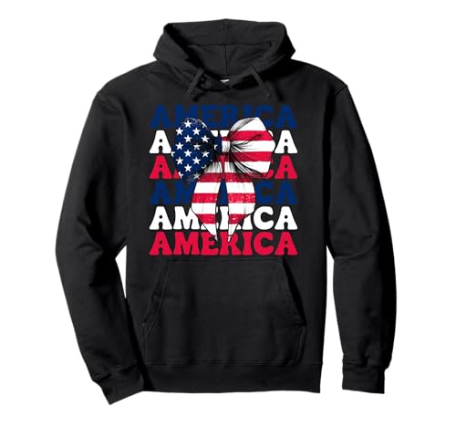 Amerika 4. Juli USA Amerikanische Flagge Patriotische Mädchen Mama Pullover Hoodie Amerika 4. Juli USA Amerikanische Flagge Patriotische Mädchen Mama Pullover Hoodie von Womens Coquette Bow 4th of July USA Flag Gifts