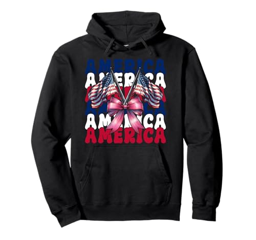 Amerika 4. Juli USA Amerikanische Flagge Patriotische Mädchen Mama Pullover Hoodie Amerika 4. Juli USA Amerikanische Flagge Patriotische Mädchen Mama Pullover Hoodie von Womens Coquette Bow 4th of July USA Flag Gifts