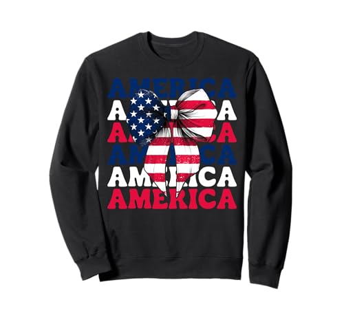 Amerika 4. Juli USA Amerikanische Flagge Patriotische Mädchen Mama Sweatshirt Amerika 4. Juli USA Amerikanische Flagge Patriotische Mädchen Mama Sweatshirt von Womens Coquette Bow 4th of July USA Flag Gifts