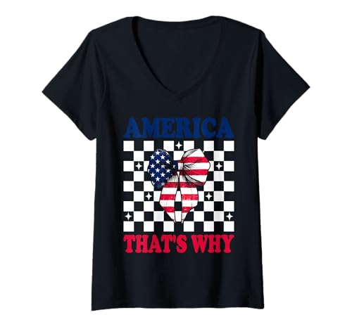 Damen Amerika That's Why 4. Juli USA Amerikanische Flagge Patriotisch T-Shirt mit V-Ausschnitt Damen Amerika That's Why 4. Juli USA Amerikanische Flagge Patriotisch T-Shirt mit V-Ausschnitt von Womens Coquette Bow 4th of July USA Flag Gifts