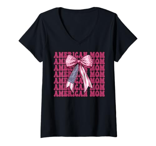Damen Amerikanische Mutter, 4. Juli, USA-Flagge, patriotische Mutter, Muttertag T-Shirt mit V-Ausschnitt Damen Amerikanische Mutter, 4. Juli, USA-Flagge, patriotische Mutter, Muttertag T-Shirt mit V-Ausschnitt von Womens Coquette Bow 4th of July USA Flag Gifts