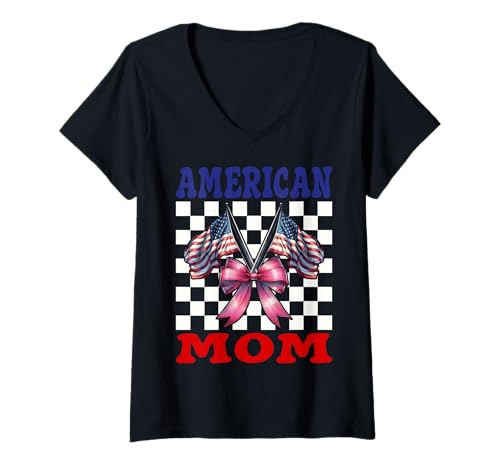 Damen Amerikanische Mutter, 4. Juli, USA-Flagge, patriotische Mutter, Muttertag T-Shirt mit V-Ausschnitt Damen Amerikanische Mutter, 4. Juli, USA-Flagge, patriotische Mutter, Muttertag T-Shirt mit V-Ausschnitt von Womens Coquette Bow 4th of July USA Flag Gifts