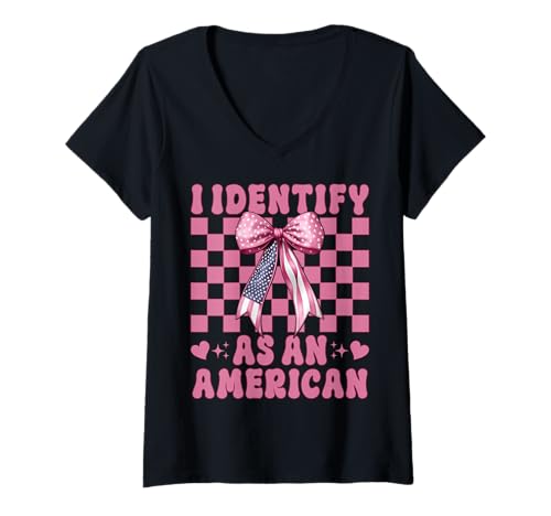 Damen I Identify As An American 4th of Juli USA Flag Patriotic T-Shirt mit V-Ausschnitt Damen I Identify As An American 4th of Juli USA Flag Patriotic T-Shirt mit V-Ausschnitt von Womens Coquette Bow 4th of July USA Flag Gifts