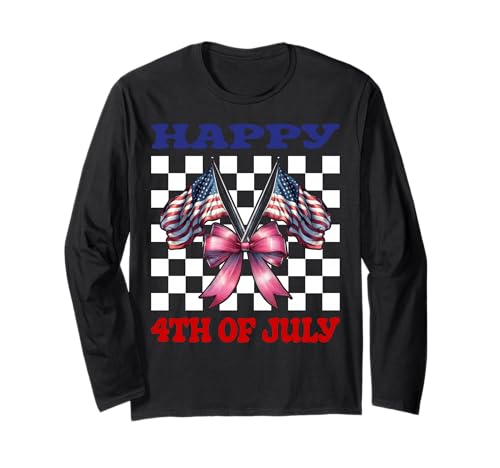 Happy 4th of Juli USA American Flag Patriotic Girl Mom Langarmshirt Happy 4th of Juli USA American Flag Patriotic Girl Mom Langarmshirt von Womens Coquette Bow 4th of July USA Flag Gifts