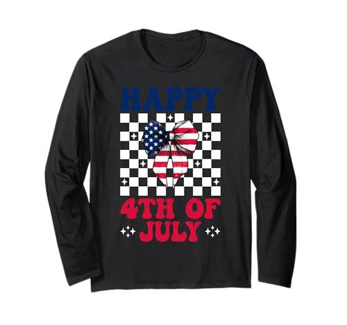 Happy 4th of Juli USA American Flag Patriotic Girl Mom Langarmshirt Happy 4th of Juli USA American Flag Patriotic Girl Mom Langarmshirt von Womens Coquette Bow 4th of July USA Flag Gifts