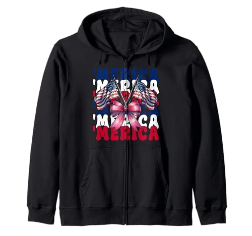 Merica 4. Juli USA Amerikanische Flagge Patriotisches Mädchen Mama Kapuzenjacke von Womens Coquette Bow 4th of July USA Flag Gifts