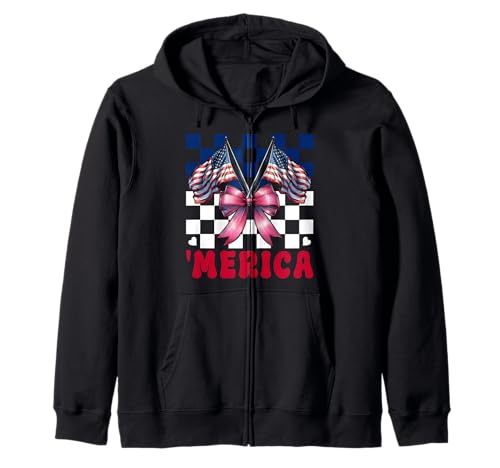 Merica 4. Juli USA Amerikanische Flagge Patriotisches Mädchen Mama Kapuzenjacke von Womens Coquette Bow 4th of July USA Flag Gifts
