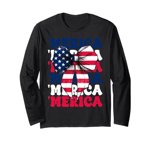 Merica 4. Juli USA Amerikanische Flagge Patriotisches Mädchen Mama Langarmshirt von Womens Coquette Bow 4th of July USA Flag Gifts