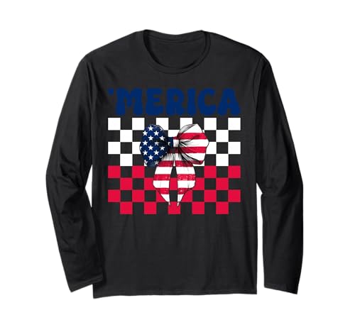 Merica 4. Juli USA Amerikanische Flagge Patriotisches Mädchen Mama Langarmshirt von Womens Coquette Bow 4th of July USA Flag Gifts