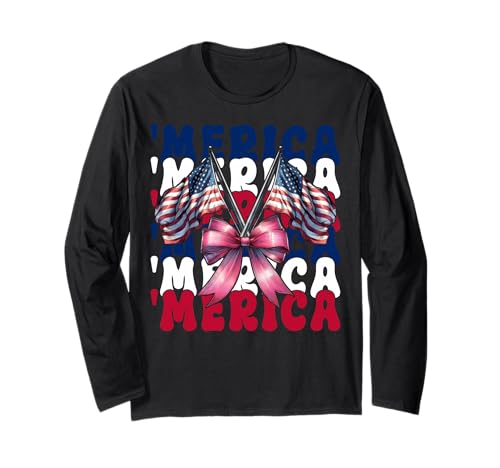 Merica 4. Juli USA Amerikanische Flagge Patriotisches Mädchen Mama Langarmshirt Merica 4. Juli USA Amerikanische Flagge Patriotisches Mädchen Mama Langarmshirt von Womens Coquette Bow 4th of July USA Flag Gifts