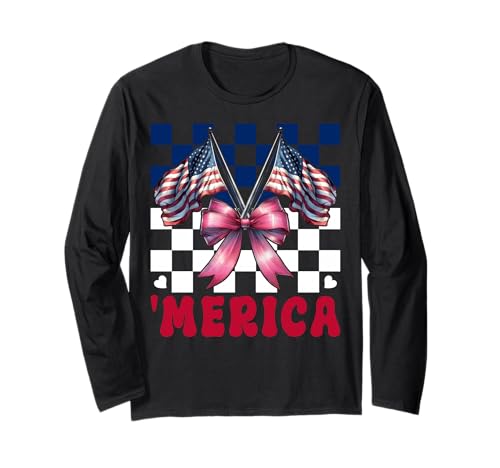 Merica 4. Juli USA Amerikanische Flagge Patriotisches Mädchen Mama Langarmshirt Merica 4. Juli USA Amerikanische Flagge Patriotisches Mädchen Mama Langarmshirt von Womens Coquette Bow 4th of July USA Flag Gifts
