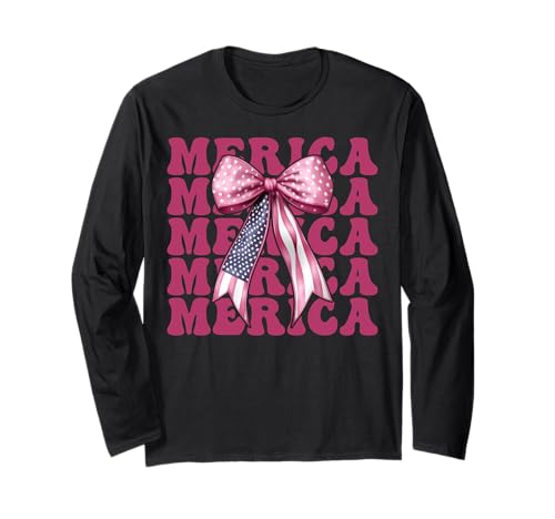Merica 4. Juli USA Amerikanische Flagge Patriotisches Mädchen Mama Langarmshirt Merica 4. Juli USA Amerikanische Flagge Patriotisches Mädchen Mama Langarmshirt von Womens Coquette Bow 4th of July USA Flag Gifts