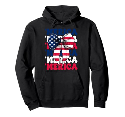 Merica 4. Juli USA Amerikanische Flagge Patriotisches Mädchen Mama Pullover Hoodie von Womens Coquette Bow 4th of July USA Flag Gifts