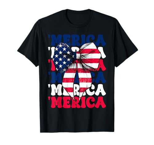Merica 4. Juli USA Amerikanische Flagge Patriotisches Mädchen Mama T-Shirt Merica 4. Juli USA Amerikanische Flagge Patriotisches Mädchen Mama T-Shirt von Womens Coquette Bow 4th of July USA Flag Gifts