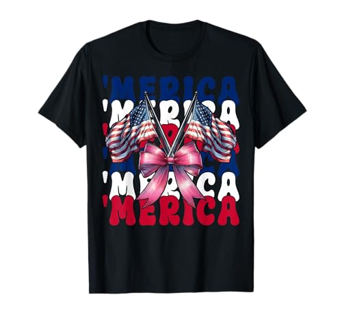 Merica 4. Juli USA Amerikanische Flagge Patriotisches Mädchen Mama T-Shirt von Womens Coquette Bow 4th of July USA Flag Gifts