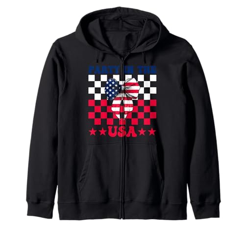 Party In The USA 4. Juli Amerikanische Flagge Patriotisches Mädchen Kapuzenjacke Party In The USA 4. Juli Amerikanische Flagge Patriotisches Mädchen Kapuzenjacke von Womens Coquette Bow 4th of July USA Flag Gifts