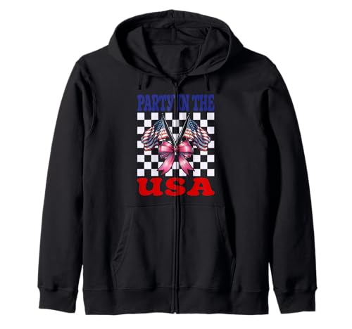 Party In The USA 4. Juli Amerikanische Flagge Patriotisches Mädchen Kapuzenjacke von Womens Coquette Bow 4th of July USA Flag Gifts