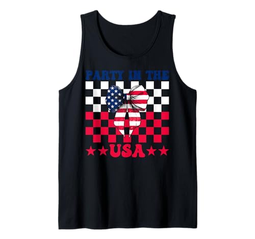 Party In The USA 4. Juli Amerikanische Flagge Patriotisches Mädchen Tank Top von Womens Coquette Bow 4th of July USA Flag Gifts