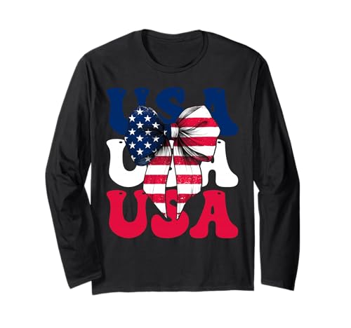 USA 4. Juli Amerikanische Flagge Patriotische Mädchen Mama Kokette Langarmshirt von Womens Coquette Bow 4th of July USA Flag Gifts