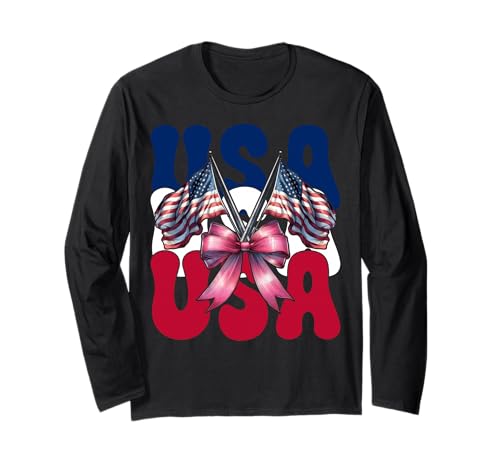 USA 4. Juli Amerikanische Flagge Patriotische Mädchen Mama Kokette Langarmshirt USA 4. Juli Amerikanische Flagge Patriotische Mädchen Mama Kokette Langarmshirt von Womens Coquette Bow 4th of July USA Flag Gifts