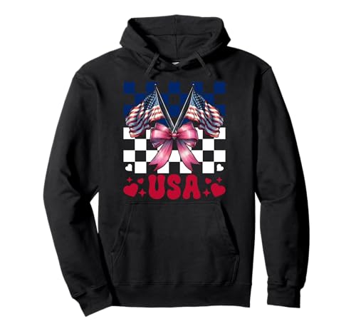USA 4. Juli Amerikanische Flagge Patriotische Mädchen Mama Kokette Pullover Hoodie USA 4. Juli Amerikanische Flagge Patriotische Mädchen Mama Kokette Pullover Hoodie von Womens Coquette Bow 4th of July USA Flag Gifts