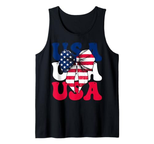 USA 4. Juli Amerikanische Flagge Patriotische Mädchen Mama Kokette Tank Top USA 4. Juli Amerikanische Flagge Patriotische Mädchen Mama Kokette Tank Top von Womens Coquette Bow 4th of July USA Flag Gifts