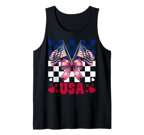 USA 4. Juli Amerikanische Flagge Patriotische Mädchen Mama Kokette Tank Top USA 4. Juli Amerikanische Flagge Patriotische Mädchen Mama Kokette Tank Top von Womens Coquette Bow 4th of July USA Flag Gifts