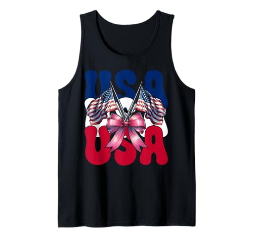 USA 4. Juli Amerikanische Flagge Patriotische Mädchen Mama Kokette Tank Top USA 4. Juli Amerikanische Flagge Patriotische Mädchen Mama Kokette Tank Top von Womens Coquette Bow 4th of July USA Flag Gifts