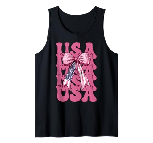 USA 4. Juli Amerikanische Flagge Patriotische Mädchen Mama Kokette Tank Top USA 4. Juli Amerikanische Flagge Patriotische Mädchen Mama Kokette Tank Top von Womens Coquette Bow 4th of July USA Flag Gifts