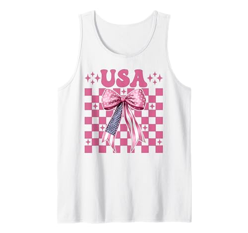 USA 4. Juli Amerikanische Flagge Patriotische Mädchen Mama Kokette Tank Top USA 4. Juli Amerikanische Flagge Patriotische Mädchen Mama Kokette Tank Top von Womens Coquette Bow 4th of July USA Flag Gifts