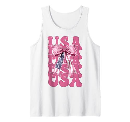 USA 4. Juli Amerikanische Flagge Patriotische Mädchen Mama Kokette Tank Top USA 4. Juli Amerikanische Flagge Patriotische Mädchen Mama Kokette Tank Top von Womens Coquette Bow 4th of July USA Flag Gifts