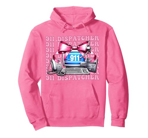 911 Dispatcher Operator Girl Coquette Schleife Rosa Band Pullover Hoodie von Womens Coquette Bow 911 Dispatcher Operator Gifts