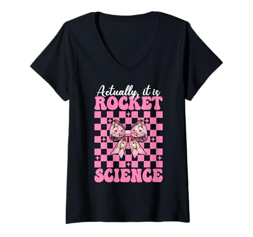 Damen Eigentlich ist es Rocket Science Aerospace Engineer Engineering T-Shirt mit V-Ausschnitt von Womens Coquette Bow Aerospace Engineer Space Gifts
