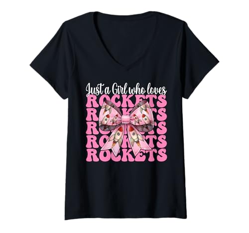 Damen Nur EIN Mädchen, das Raketen liebt Luft- und Raumfahrtingenieur T-Shirt mit V-Ausschnitt von Womens Coquette Bow Aerospace Engineer Space Gifts