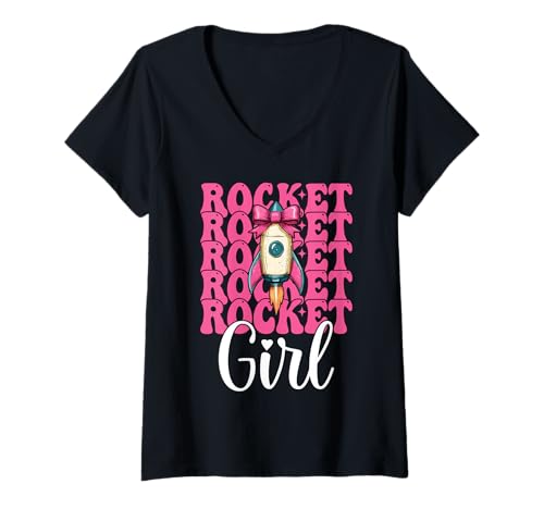 Damen Rocket Girl Luft- und Raumfahrtingenieur, Luftfahrttechnik T-Shirt mit V-Ausschnitt von Womens Coquette Bow Aerospace Engineer Space Gifts