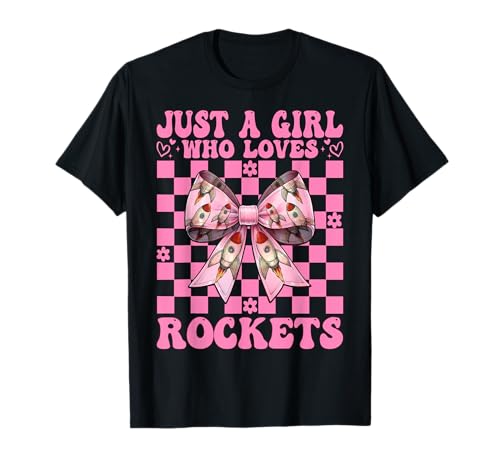 Nur EIN Mädchen, das Raketen liebt Luft- und Raumfahrtingenieur T-Shirt von Womens Coquette Bow Aerospace Engineer Space Gifts