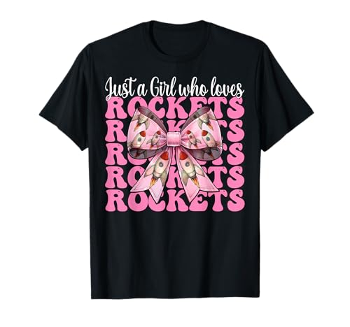 Nur EIN Mädchen, das Raketen liebt Luft- und Raumfahrtingenieur T-Shirt von Womens Coquette Bow Aerospace Engineer Space Gifts