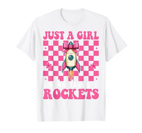 Nur EIN Mädchen, das Raketen liebt Luft- und Raumfahrtingenieur T-Shirt von Womens Coquette Bow Aerospace Engineer Space Gifts