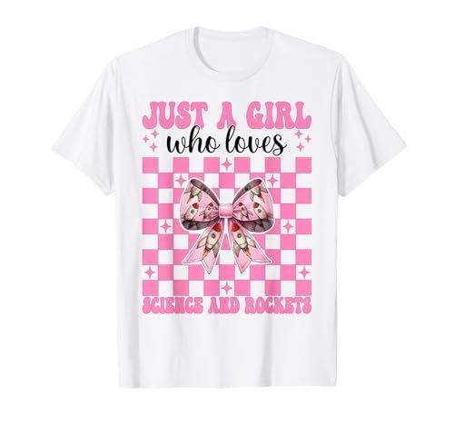 Nur EIN Mädchen, das Wissenschaft und Raketen liebt Luft- und Raumfahrtingenieur T-Shirt von Womens Coquette Bow Aerospace Engineer Space Gifts