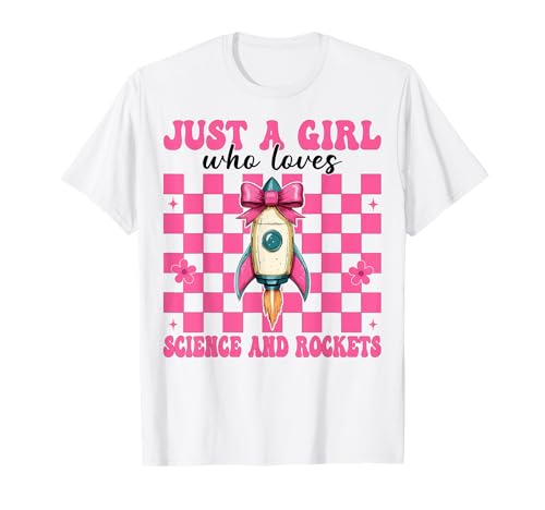 Nur EIN Mädchen, das Wissenschaft und Raketen liebt Luft- und Raumfahrtingenieur T-Shirt von Womens Coquette Bow Aerospace Engineer Space Gifts