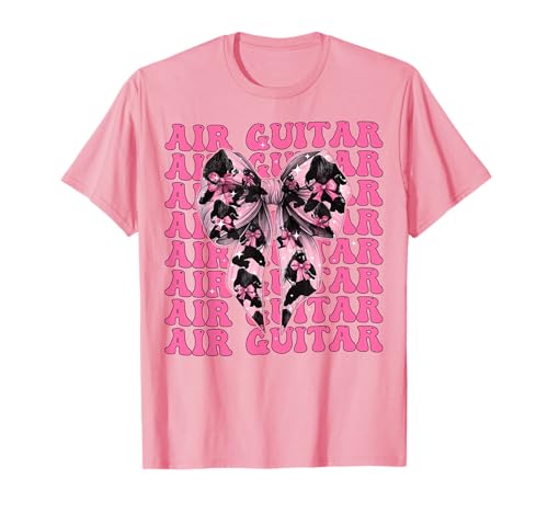 Luftgitarre Guitarist Girl Coquette Bow Pink Ribbon T-Shirt von Womens Coquette Bow Air Guitar Guitarist Gifts