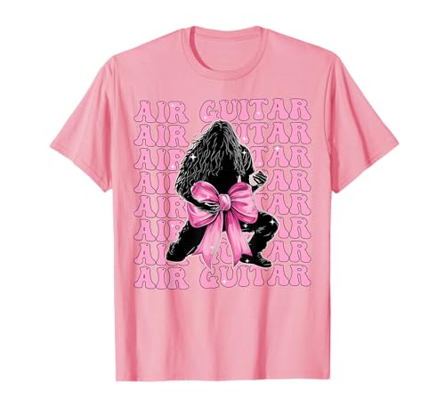 Luftgitarre Guitarist Girl Coquette Bow Pink Ribbon T-Shirt von Womens Coquette Bow Air Guitar Guitarist Gifts