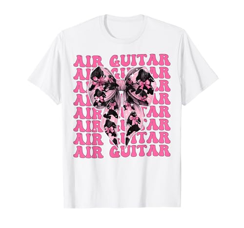 Luftgitarre Guitarist Girl Coquette Bow Pink Ribbon T-Shirt von Womens Coquette Bow Air Guitar Guitarist Gifts