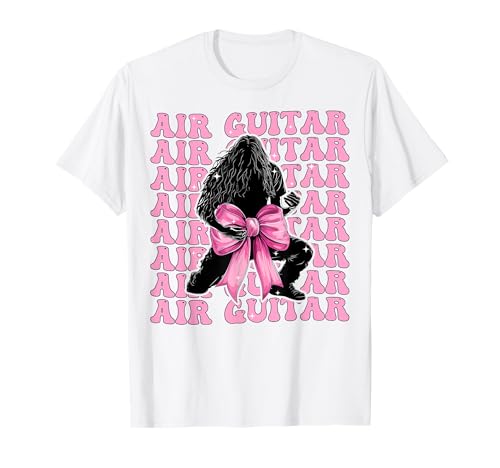 Luftgitarre Guitarist Girl Coquette Bow Pink Ribbon T-Shirt von Womens Coquette Bow Air Guitar Guitarist Gifts