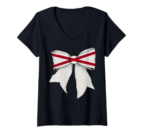 Damen Kokettenschleifenband mit der Flagge des Bundesstaates Alabama für Mädchen T-Shirt mit V-Ausschnitt Damen Kokettenschleifenband mit der Flagge des Bundesstaates Alabama für Mädchen T-Shirt mit V-Ausschnitt von Womens Coquette Bow Alabama Heritage Flag Gifts