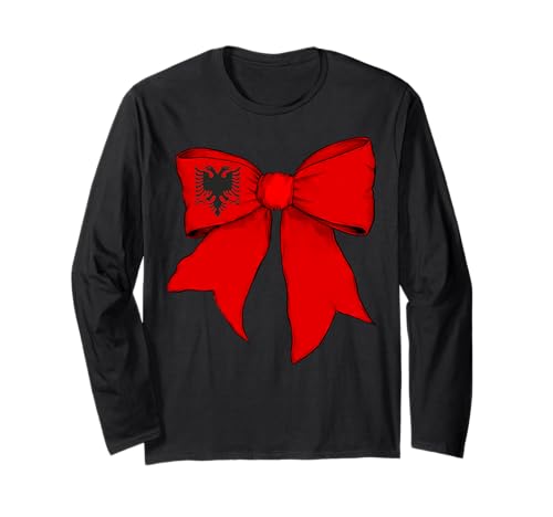 Albanien Albanien Stolz Flagge Mädchen Kokette Schleife Band Langarmshirt von Womens Coquette Bow Albania Heritage Flag Gifts