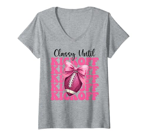 Damen American Football Girl Football Mama Klassisch Bis zum Anpfiff T-Shirt mit V-Ausschnitt Damen American Football Girl Football Mama Klassisch Bis zum Anpfiff T-Shirt mit V-Ausschnitt von Womens Coquette Bow American Football Player Gifts